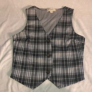 Black and white plaid button up vest